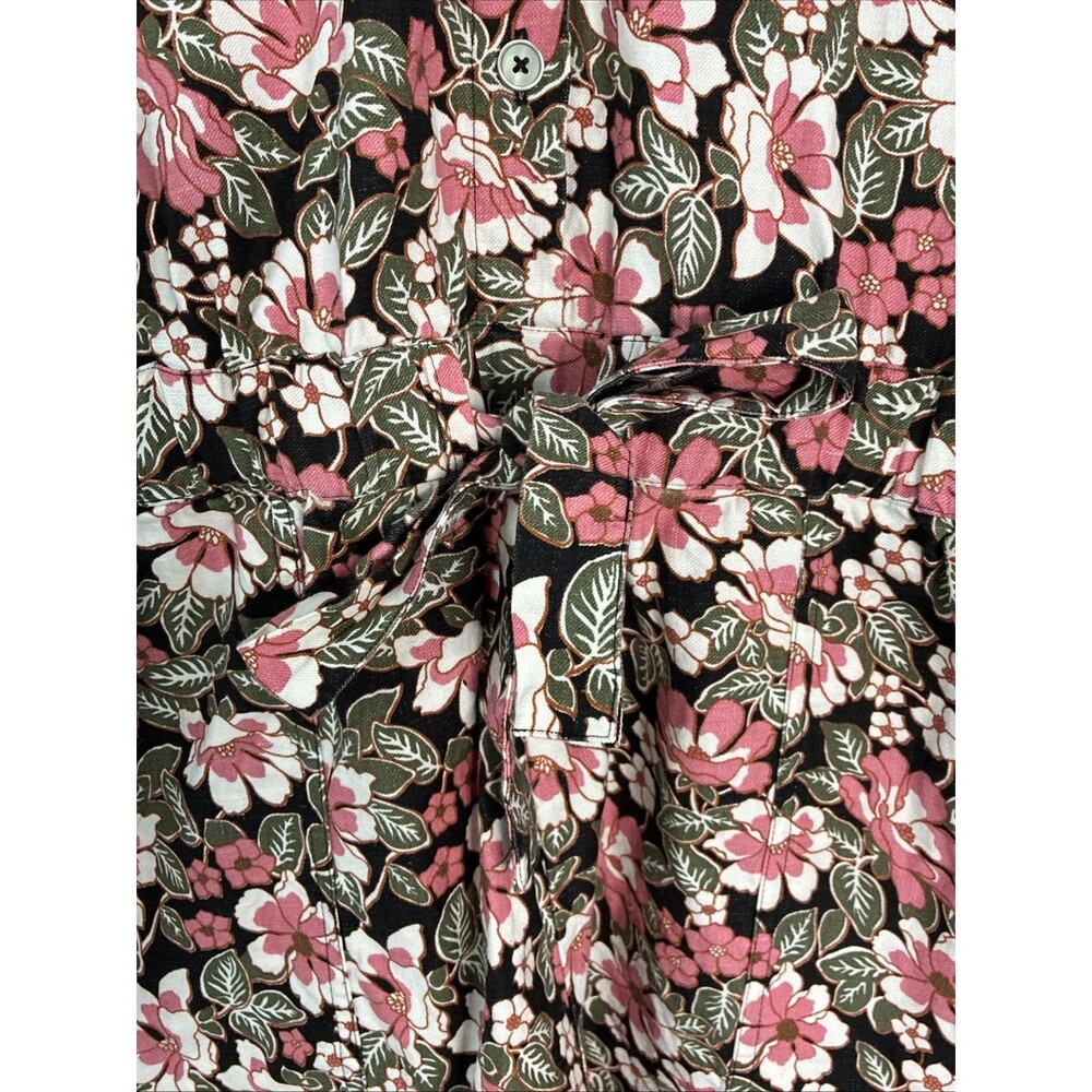 Outerknown Wander Linen & Cotton Romper Shorts Small Black Pink Floral Cottage - Picture 6 of 16